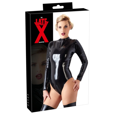 LateX Black Bodysuit XL with Dual Zipper and Long Sleeves