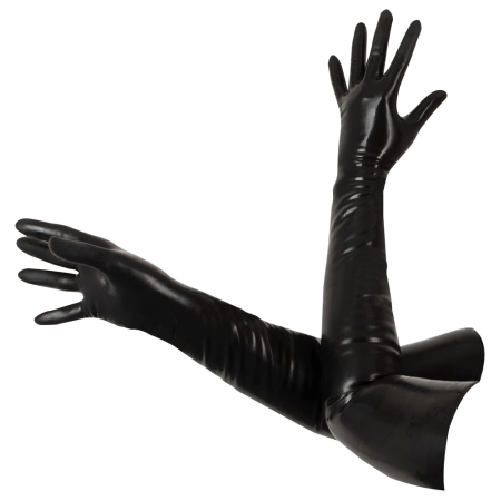 LateX Elbow-Length Shiny Latex Gloves M Black 0.35mm