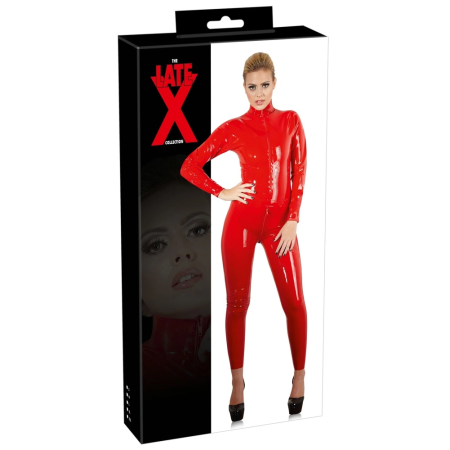 LateX Full Body Catsuit Red XL with Dual Zipper and Stand-Up Collar