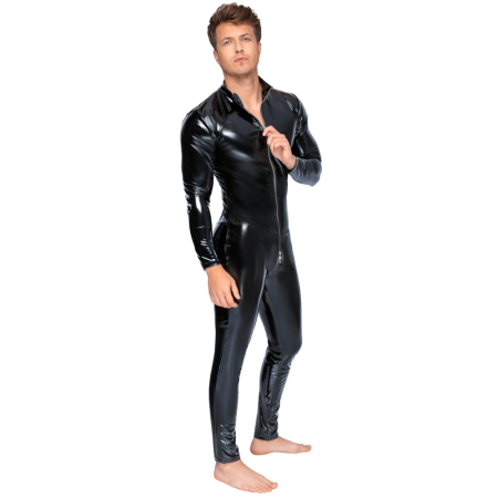Black Level Vinyl Catsuit S - Shiny 4-Way Stretch Jumpsuit, Black