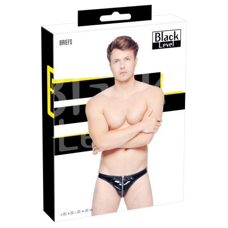 Black Level Vinyl Briefs XL - Shiny 4-Way Stretch Black Underwear