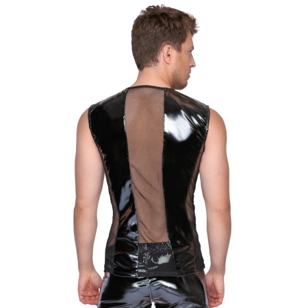 Black Level Men's Vinyl Shirt L - Sleeveless, Mesh Panels, Black