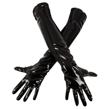Black Level Long Vinyl Gloves L - Shiny Black, Perfect Fit, Stretch Panels