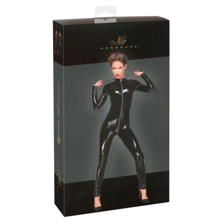 Noir Handmade Jumpsuit Zip M - Shiny Black, 3-Way Zipper, Long Sleeves