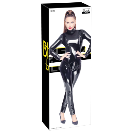 Black Level Vinyl Bodysuit Black XL with Full-Length Two-Way Zipper