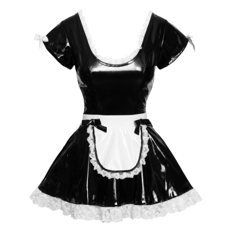 Black Level Maid Dress M Shiny Vinyl with Lace Details Black/White