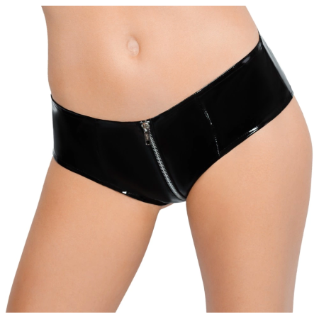 Black Level Vinyl Briefs with Full-Length Metal Zip, Size M, Black