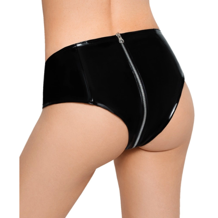 Black Level Vinyl Briefs with Full-Length Metal Zip, Size M, Black