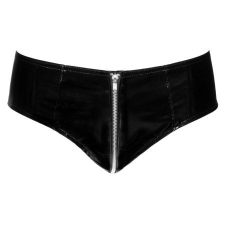 Black Level Vinyl Briefs with Full-Length Metal Zip, Size M, Black