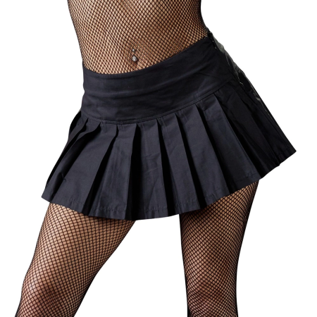 Black Level Pleated Mini Skirt L - Classic Black, Side Zip, Cotton Blend