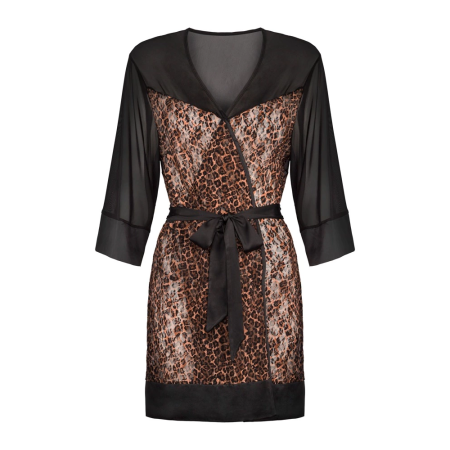 Obsessive Allunes Peignoir 2XL/3XL Black Satin Animal Print Robe