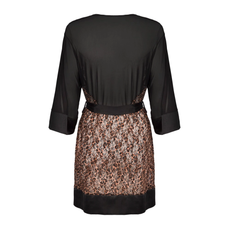 Obsessive Allunes Peignoir 2XL/3XL Black Satin Animal Print Robe