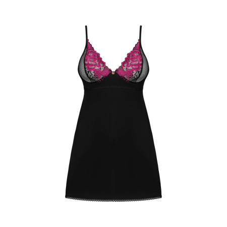 Obsessive Rosenty Lingerie Dress Set XL/2XL, Floral Mesh, Black