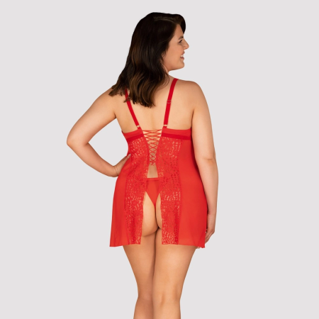 Obsessive Blossmina Chemise 6XL/7XL Red - Adjustable Lace Design