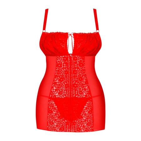Obsessive Blossmina Chemise 6XL/7XL Red - Adjustable Lace Design