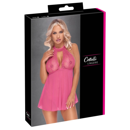 Cottelli LINGERIE Babydoll Pink L/XL - Sheer Lace & Powernet Set