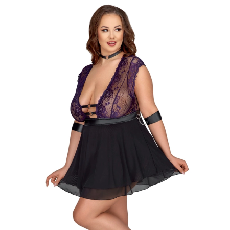 Cottelli Bondage Plus Babydoll Set XL - Lilac Lace & Black Powernet