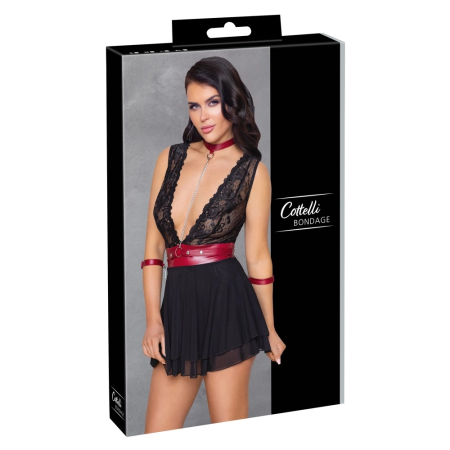 Cottelli Bondage Babydoll L Black/Red Lace Powernet Adjustable Set
