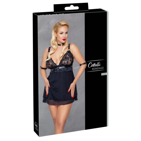 Cottelli Bondage Babydoll Set 2XL with Choker and Arm Loops, Black