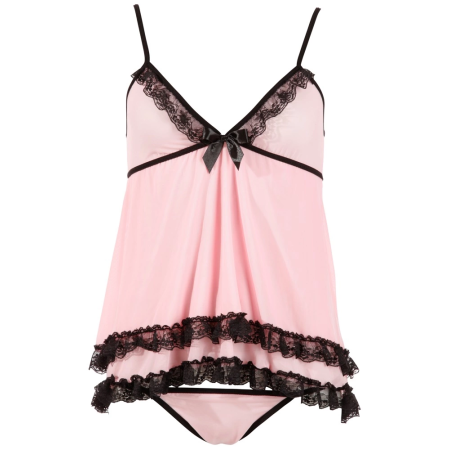 Cottelli Collection Babydoll Pink L - Lace-Trimmed Nightwear Set