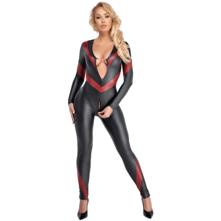 Cottelli PARTY Jumpsuit Black & Red Chain Detail, Size L