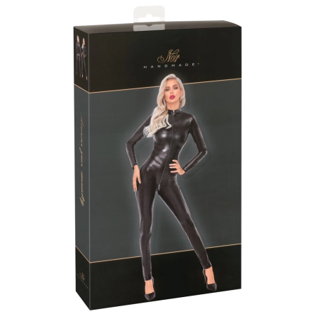 Noir Handmade Jumpsuit L Snakeskin Pattern Shiny Black Zip Design