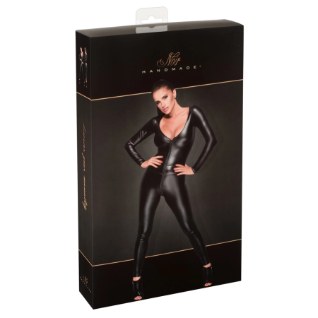 Noir Handmade Zip Jumpsuit S Power Wet Look, Black, Stretch Fit