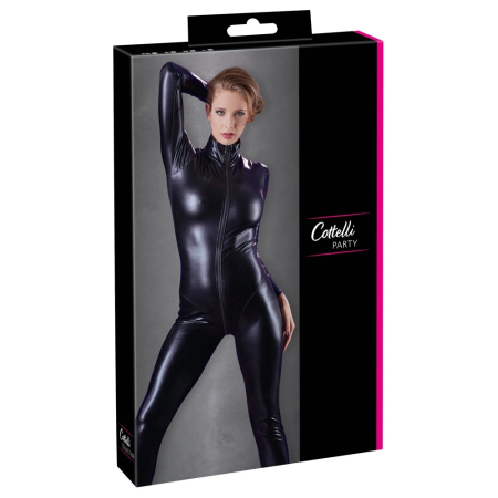 Cottelli Collection Bodysuit S Black, Long Sleeve, 2-Way Zipper