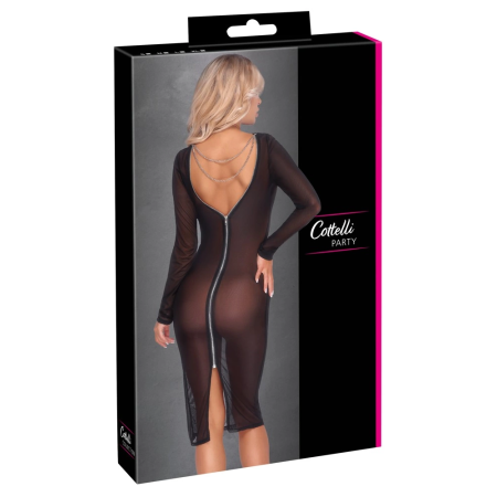 Cottelli PARTY Knee-Length Black Transparent Dress with Chains L