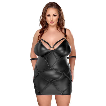 Cottelli Bondage Plus 4XL Matte Black Dress & Adjustable Cuffs Set