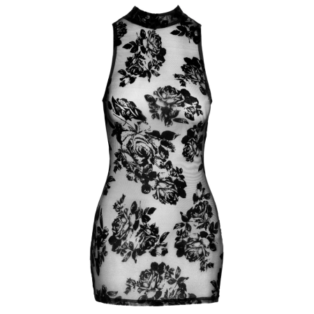 Noir Handmade Mini Dress L Floral Flocked Mesh Black