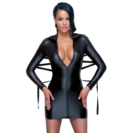 Cottelli Bondage Dress Black XL Matte Finish High-Neck Long Sleeves
