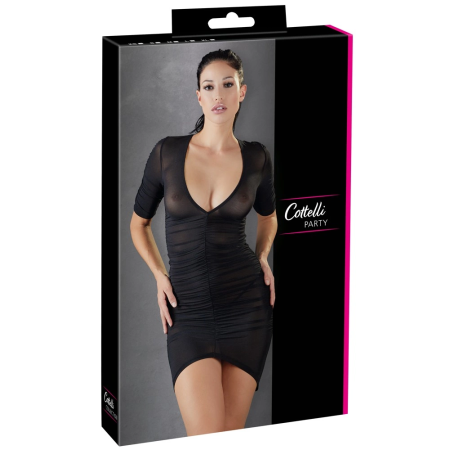 Cottelli Collection Mini Dress XL Black Semi-Transparent Ruffled Design