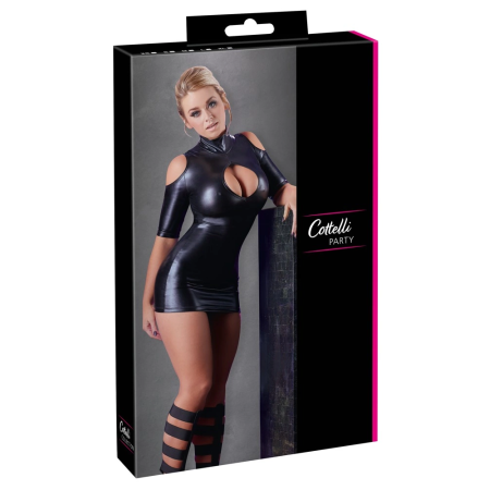 Cottelli Collection Cold Shoulder Black Dress S Matte Wetlook