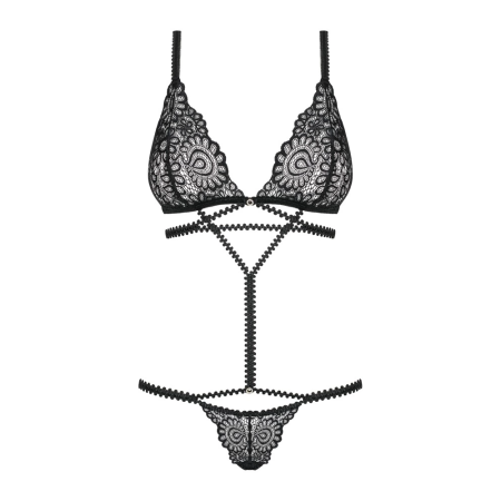 Obsessive Mixty Teddy S/M - Strappy Lace Bodysuit, Elegant Black