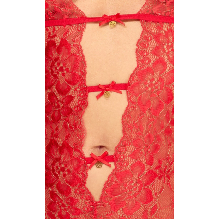 Kissable Suspender Body Red L/XL - Fine Lace, Gold Accents