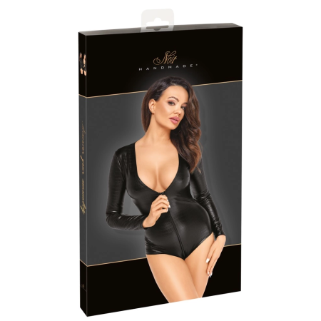 Noir Handmade Bodysuit S Matte Snakeskin Look Long Sleeve Zip