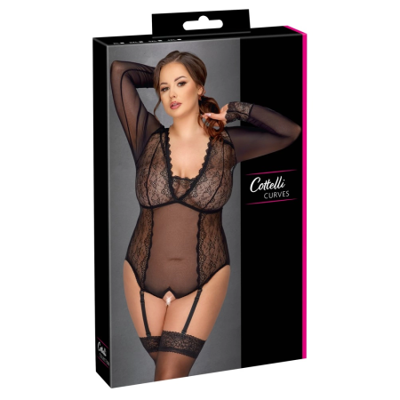 Cottelli Curves Body Lace XL, Black, Powernet & Lace, Detachable Straps