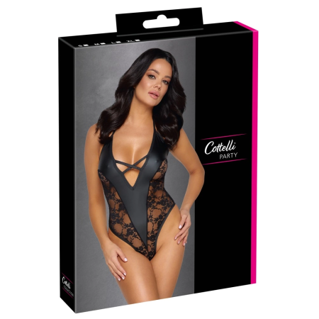Cottelli Lingerie S Bodysuit with Lace Sides Matte Finish Black