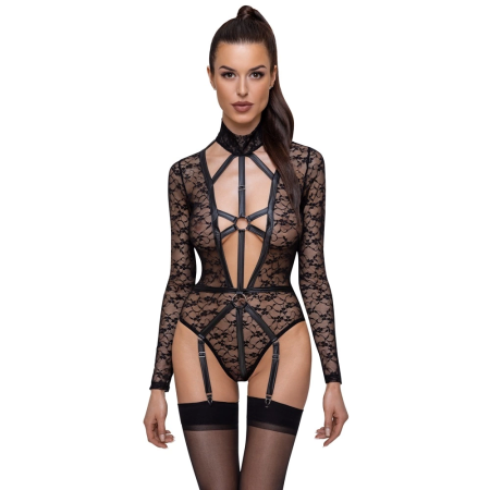 Cottelli Lingerie Body Lace M Long Sleeve Lace Harness Black