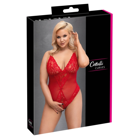 Cottelli CURVES Red Transparent Crotchless Body XL Adjustable Straps
