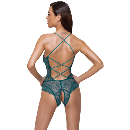 Cottelli Lingerie Body Teal S - Elegant Lace Bodysuit with Open Design