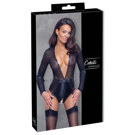 Cottelli Bondage Body Black M with Removable Garters and Handcuff Set