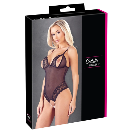 Cottelli Collection Semi-Transparent Lace Body S, Adjustable, Black