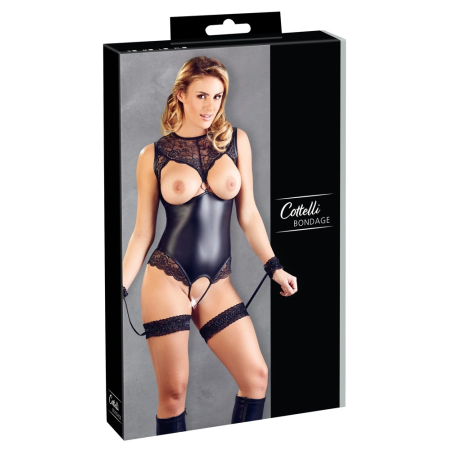 Cottelli Collection Body Garters M Matte-Look with Lace and Handcuff Detail