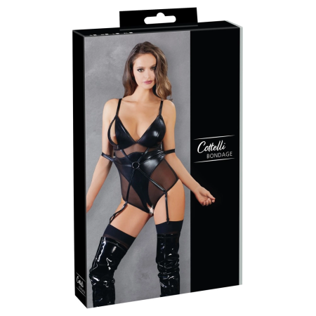 Cottelli Bondage XL Wet Look Mesh Body with Restraint Loops, Black