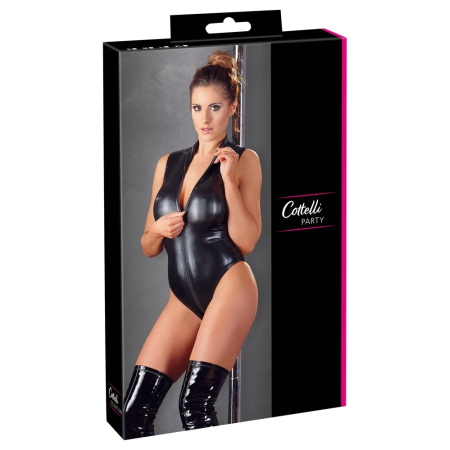 Cottelli Collection Body S Black Wet Look 2-Way Zip Short Sleeves