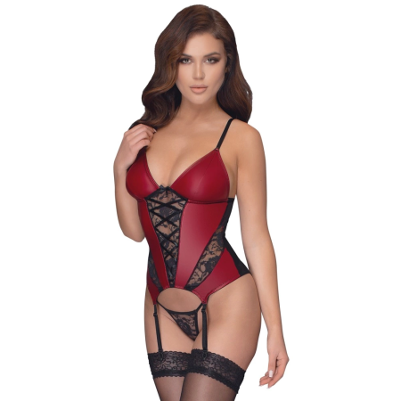 Cottelli Lingerie Basque Red/Black XL - Lace & Powernet Design