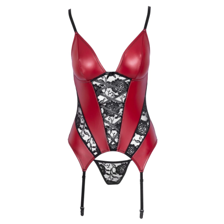 Cottelli Lingerie Basque Red/Black XL - Lace & Powernet Design