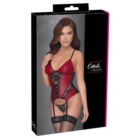 Cottelli Lingerie Basque Red/Black M - Lace & Powernet Finish